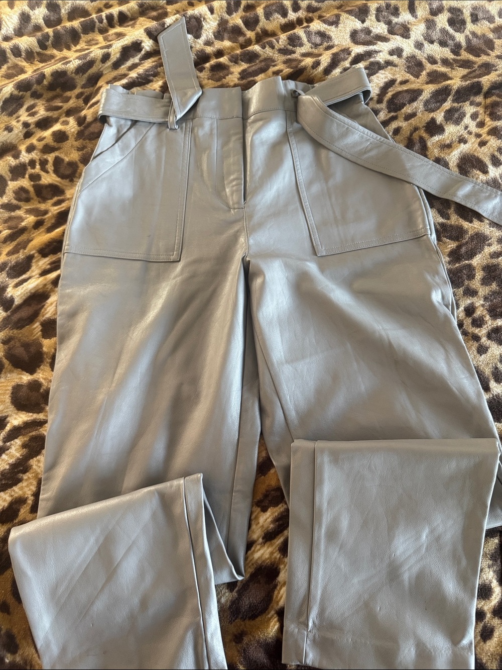 Calvin Klein Wide-Leg Faux Leather Pants - Gray